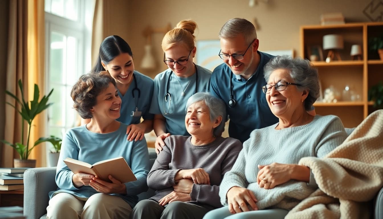 Engaging moment in austin senior home care highlighting caregivers and seniors sharing joy.