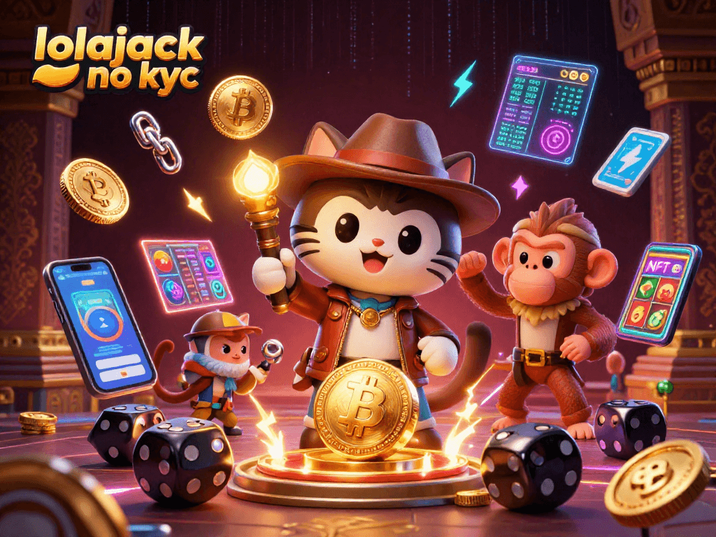Experience thrilling gameplay with lolajack no kyc, featuring golden casino artifacts and crypto elements in vibrant 3D.