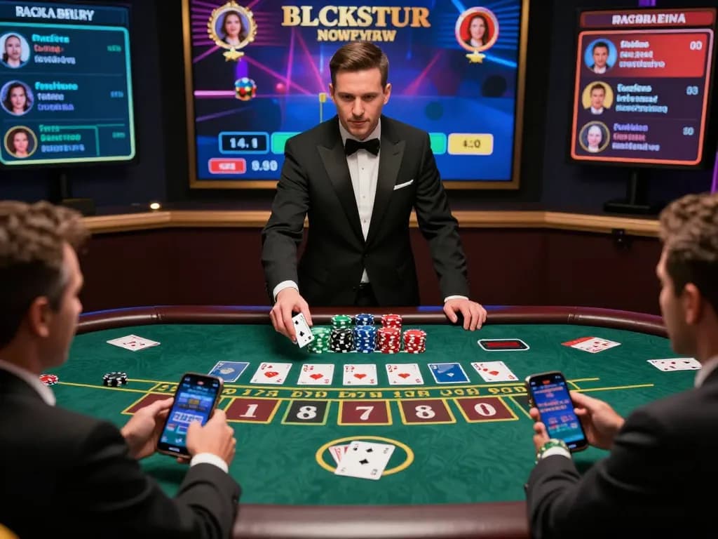 Live baccarat gaming scene with a professional dealer engaging players, highlighting the interactive baccarat사이트 experience.