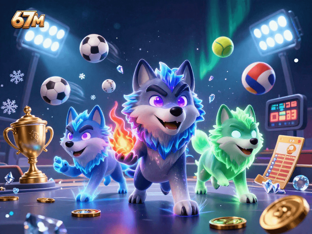 Aposte no 67M e celebre vitórias com uma cena vibrante de esportes e energia éterea.