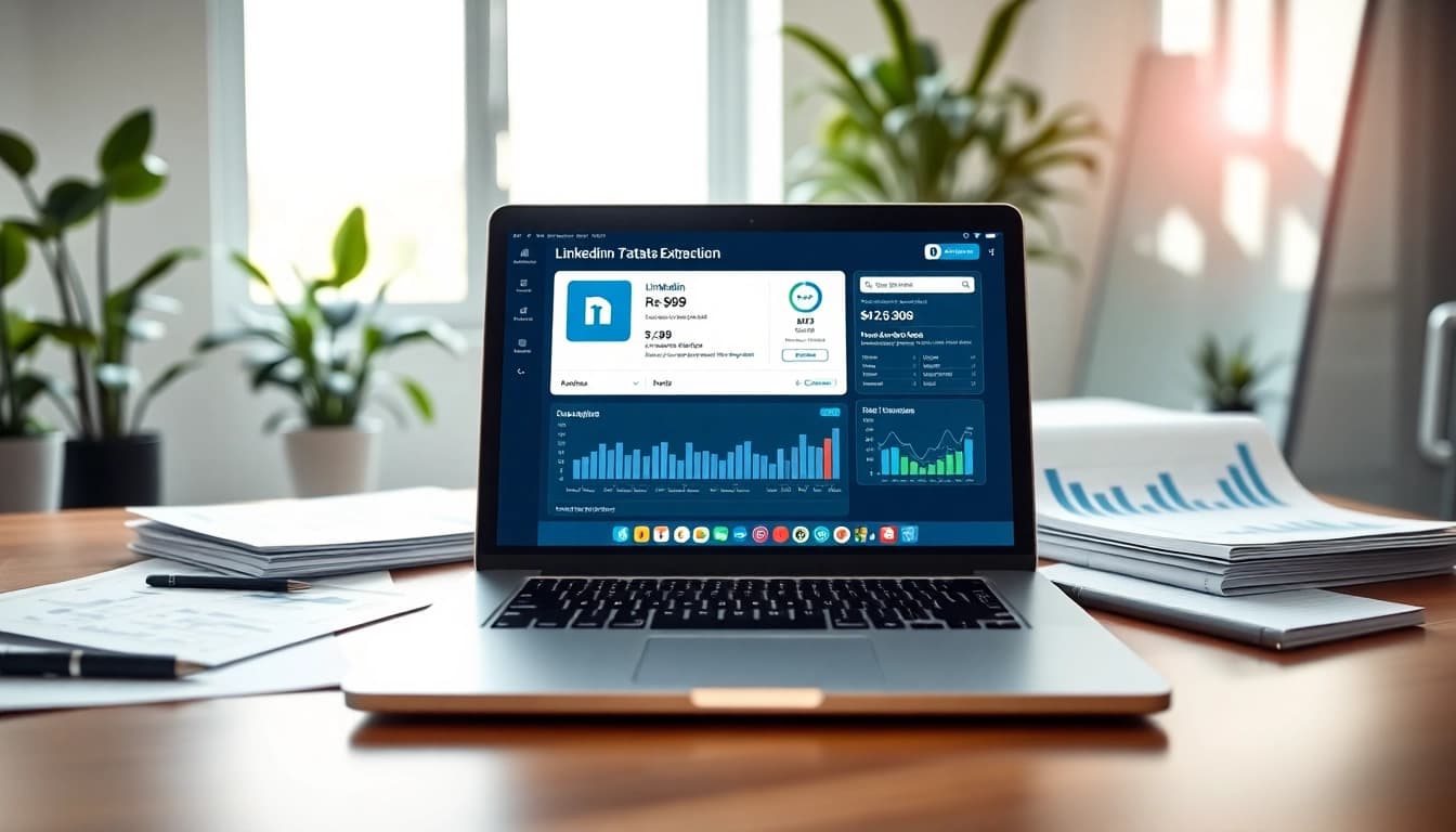 Utilizing a linkedin data extraction tool for professional data analysis in a modern office.