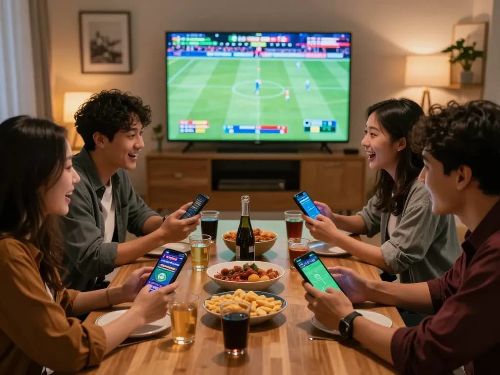 Exciting friends engaged in sports betting at home, experiencing Canada online casinos reddit.