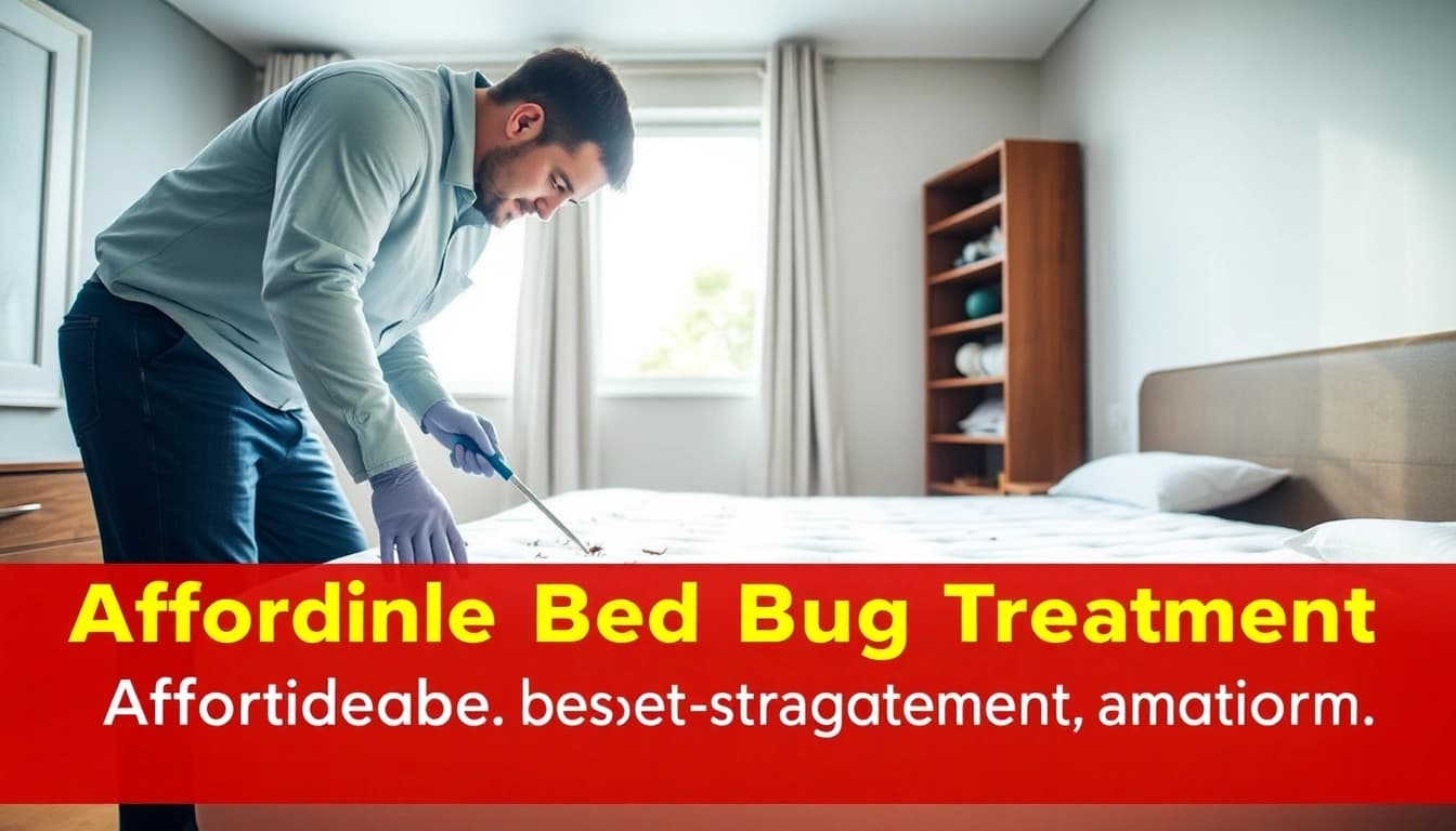 Treatment options for bed bugs in an organized bedroom highlighting affordable bed bug treatment solutions.