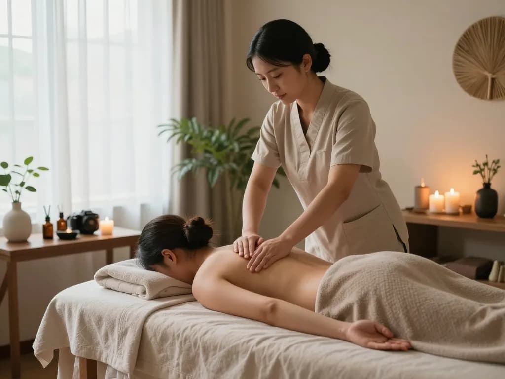 Massage therapy session in a serene spa with soothing ambiance and aromatic oils.