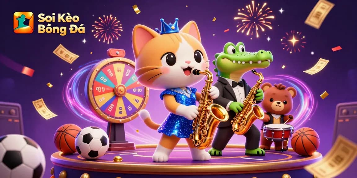 Soi Kèo Bóng Đá highlights dynamic sports betting action with engaging illustrative characters on a vibrant stage