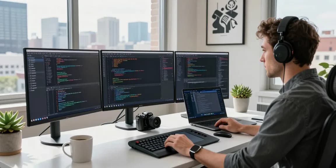 Programming workspace with snipaste software tools and dual monitors showing code and design elements.