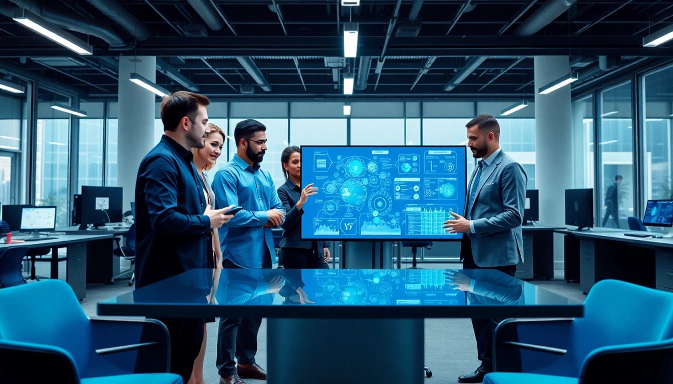 Engaging VMware Consulting professionals collaborating in a modern office, showcasing expertise and technology.