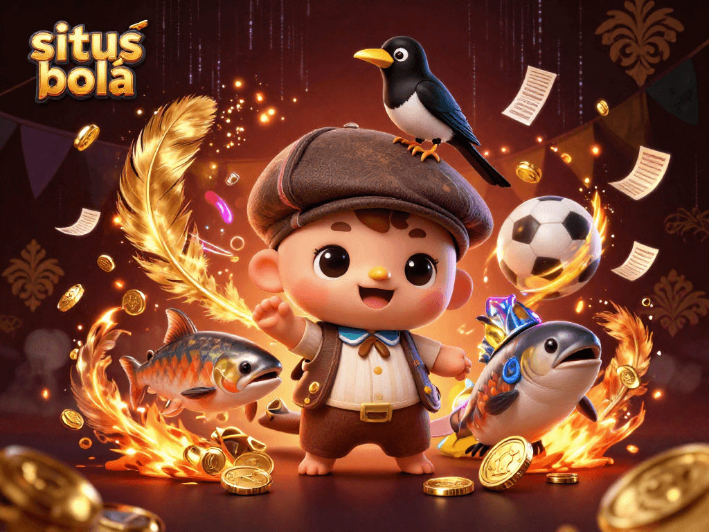 Engage in situs judi bola with a vibrant 3D scene featuring playful characters and dynamic betting elements.