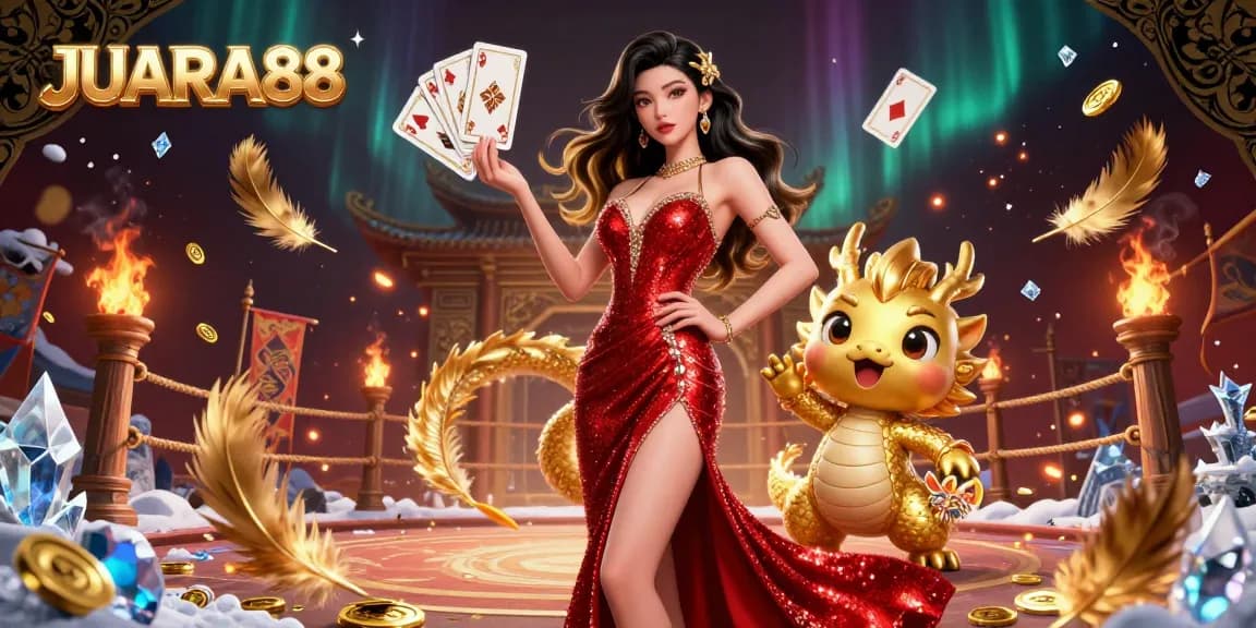 Experience the thrill of JUARA88 with a captivating 3D illustration featuring dynamic casino elements.