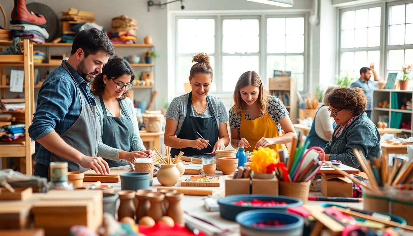 Individuals engaged in a craft trainee program, showcasing creativity and collaboration.