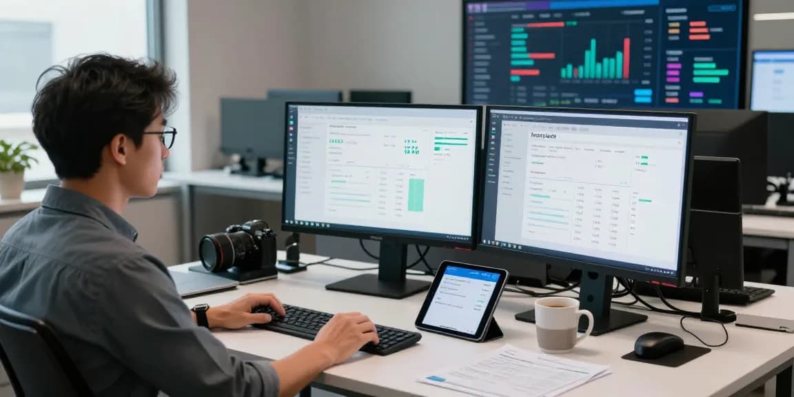 Detect fraud invoice through advanced AI analytics in a modern office setting, showcasing professionals analyzing data.