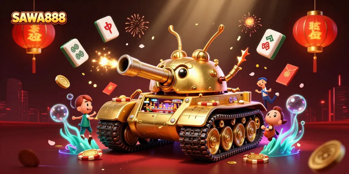 Win big with SAWA888’s vibrant casino atmosphere featuring playful golden beetle tank.