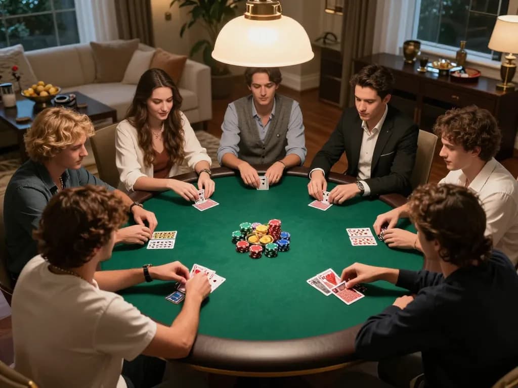 Pemain yang merancang strategi dalam permainan poker di rumah sambil menggunakan aplikasi taruhan paris888 di smartphone mereka.