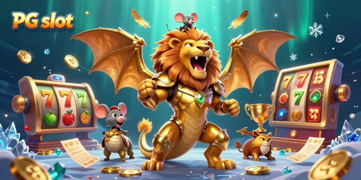 Experience thrilling wins with PG slot reels spinning alongside a triumphant chimera creature.
