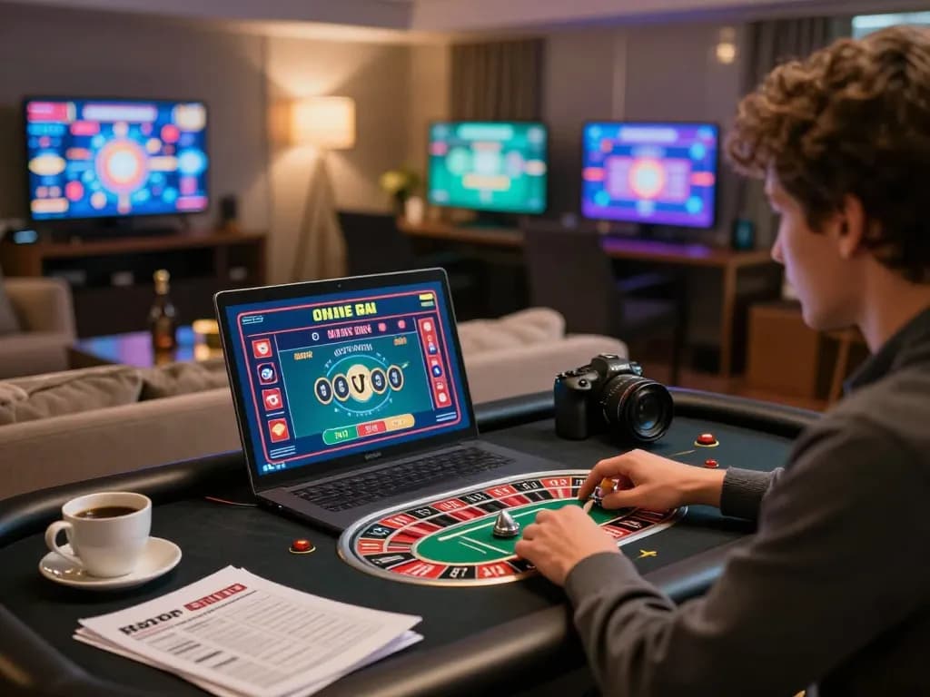 Engaging in strategic gameplay on casino americani online with roulette interface visible on laptop.
