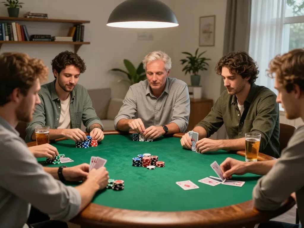 Enjoying a friendly poker game with top quality widgets and colorful chips under warm lighting
