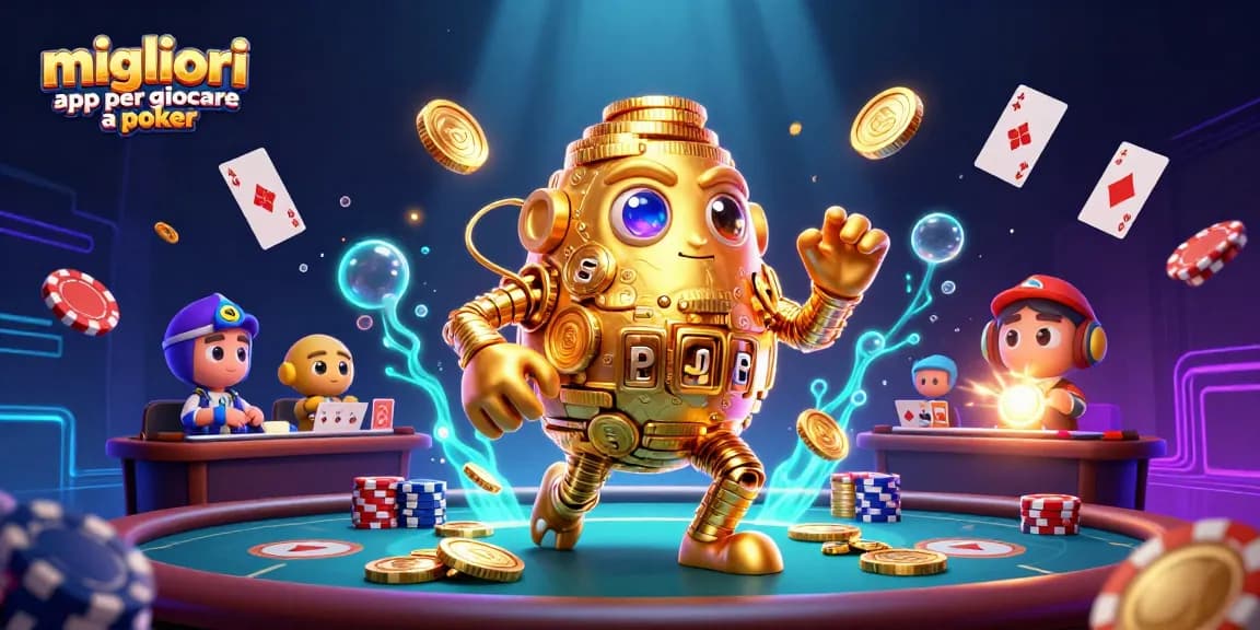 Gioca alle migliori app per giocare a poker con il golem d'oro e i tavoli da poker in un'illustrazione 3D coinvolgente.