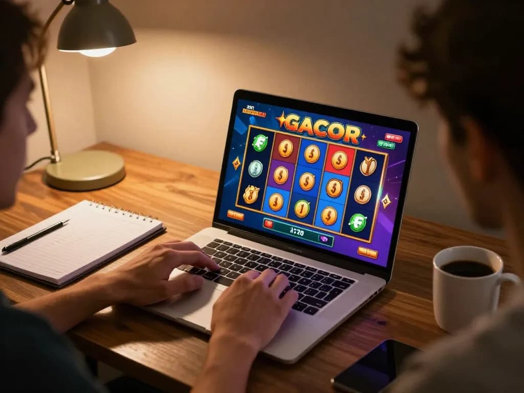 Engaging gameplay on toto slot gacor game with colorful graphics on a laptop screen.