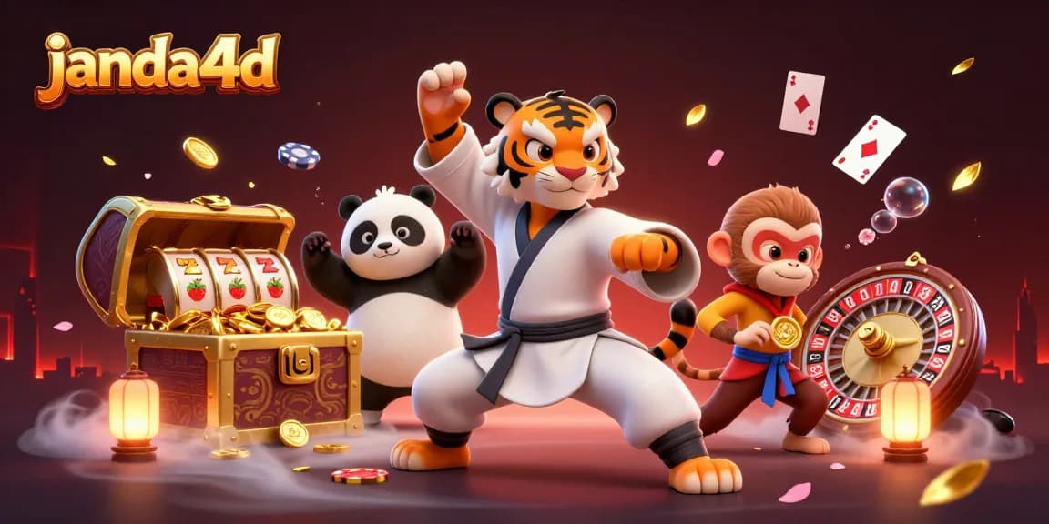 Janda4d menghadirkan aksi seru dengan simbol slot dan kartu permainan di tengah ilustrasi menarik.
