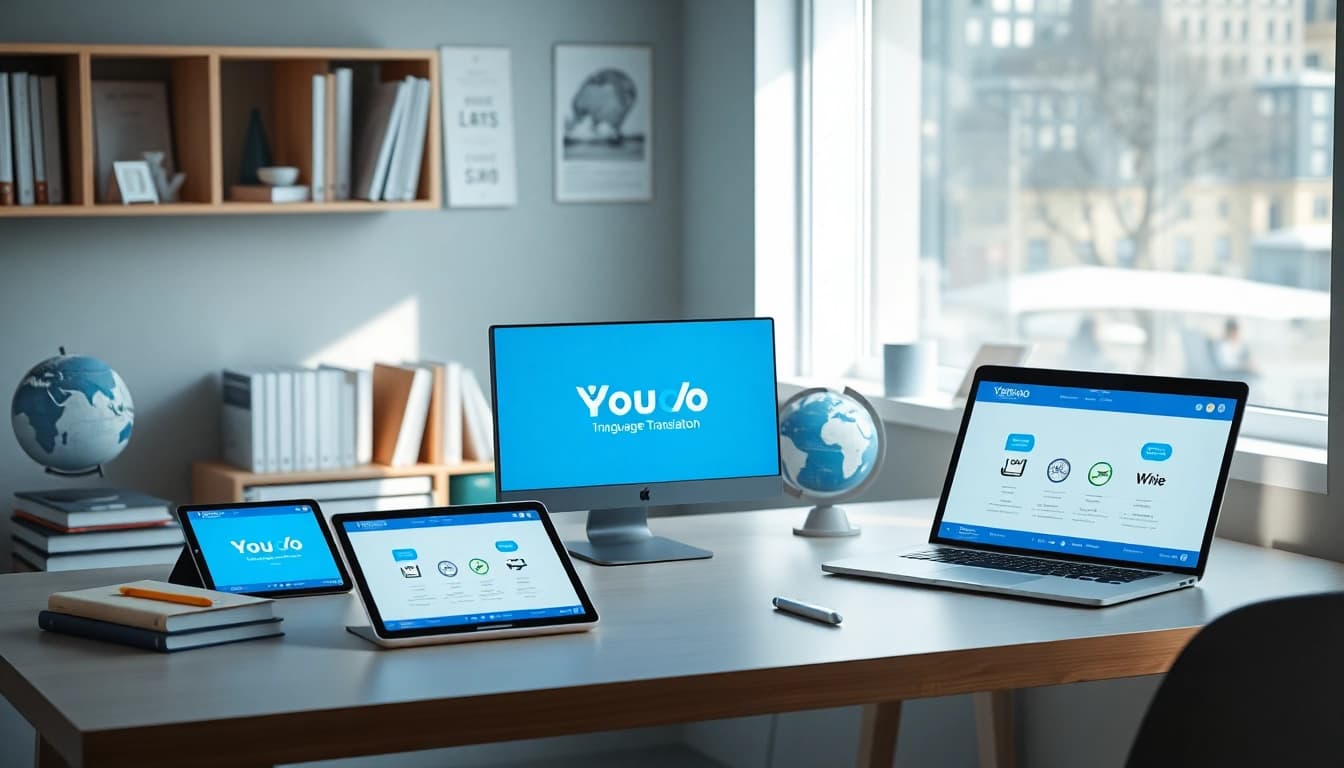 Youdao translation tools displayed on a modern digital learning desk