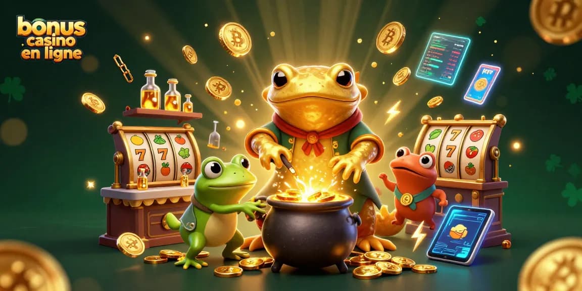 Célébrez les bonus de casino en ligne avec un alchimiste et des assistants transformant des métaux en pièces d'or.