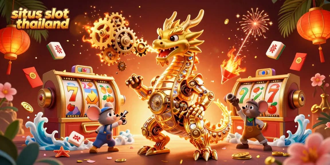 Experience the thrill of situs slot thailand with a golden dragon and vibrant casino elements.