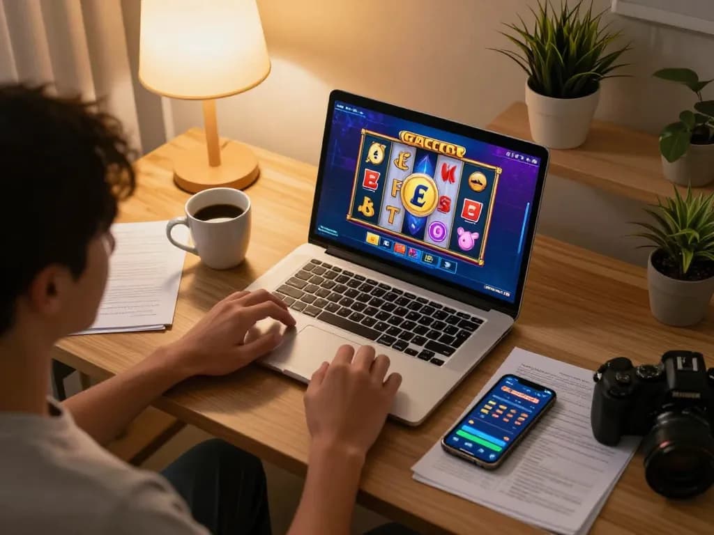 Discover exciting slot gacor gameplay on a laptop while enjoying a cozy home environment.