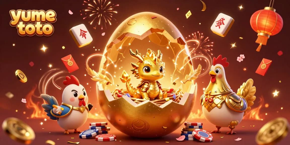Visualisasi yume toto fitur telur emas raksasa dan naga berkilau dalam suasana kasino