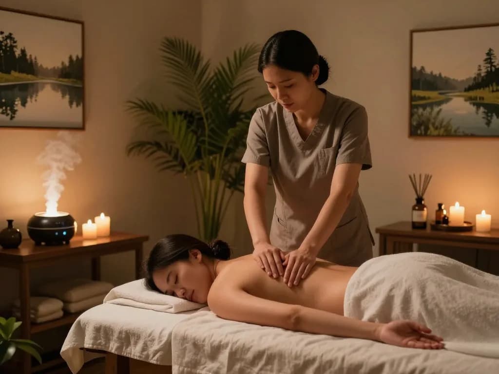 Relaxing Swedish massage session with soothing ambiance and aromatic elements.
