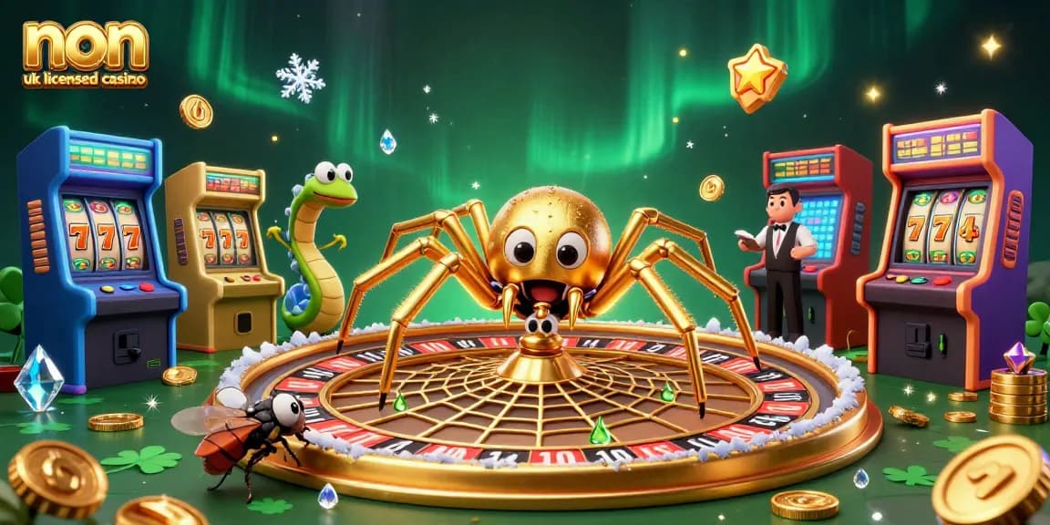 Spin to win at non uk licensed casino with a golden roulette web and charming game elements!