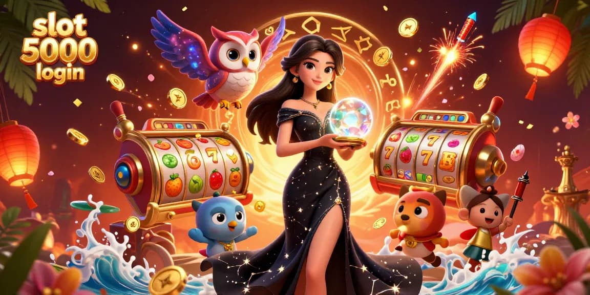 Engage in slot 5000 login with a vibrant 3D scene filled with animated casino elements and intricate designs.