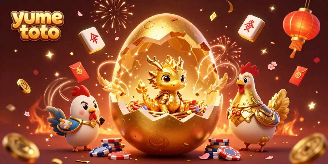 Visualisasi yume toto fitur telur emas raksasa dan naga berkilau dalam suasana kasino
