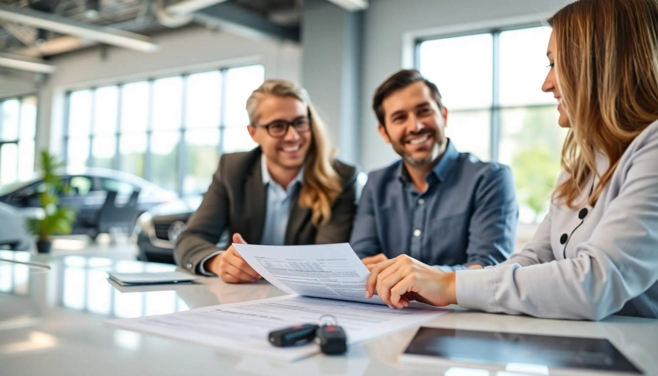 Explore a vehicle service contract with expert guidance, showcasing options in a friendly office setting.
