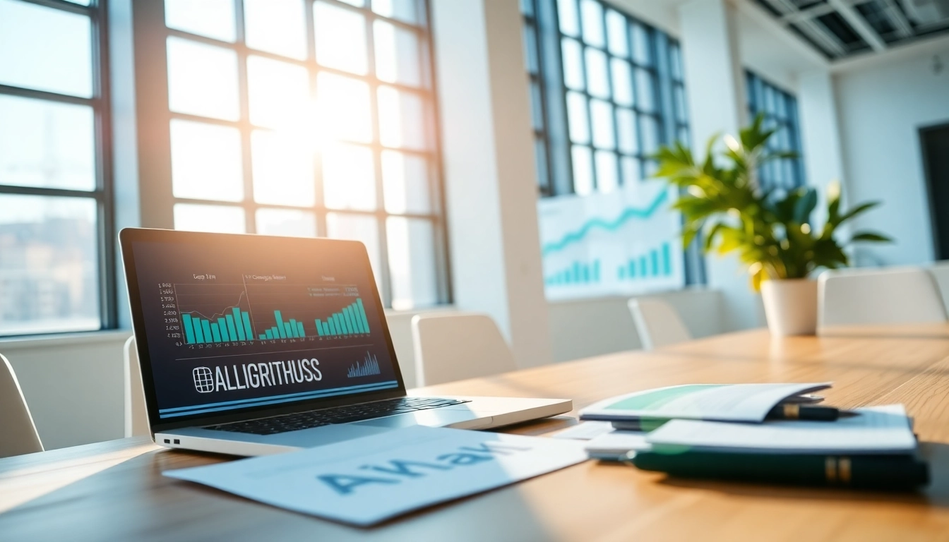 Engaging scene of a professional strategist using AI for competitor analysis in a modern workspace.