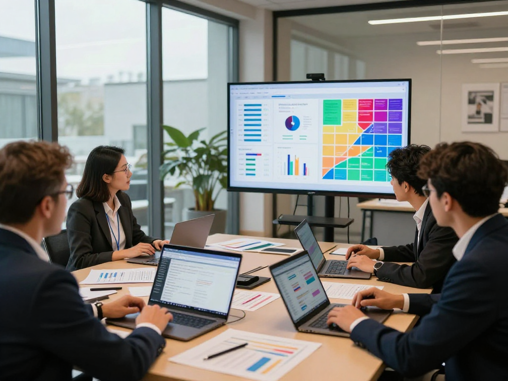 Engaging team analyzing political google ads data in a professional workspace.
