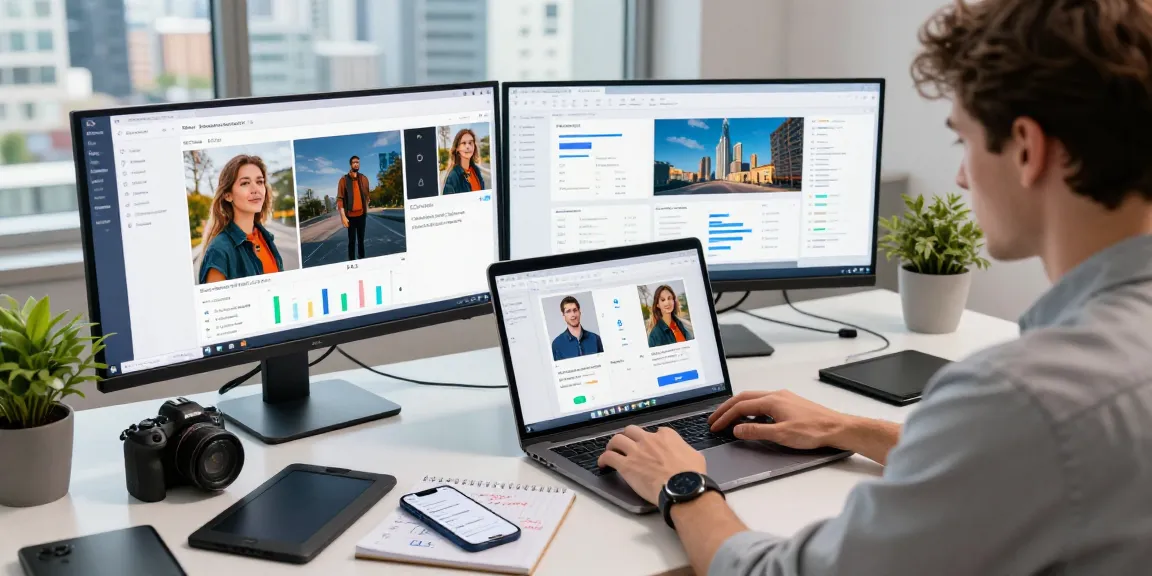 The ai image checker tool in action at a modern workspace, showcasing analytics and AI image detection.