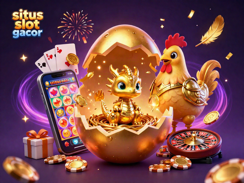 Join the adventure of situs slot gacor with a golden dragon guarding riches in a vibrant casino scene.