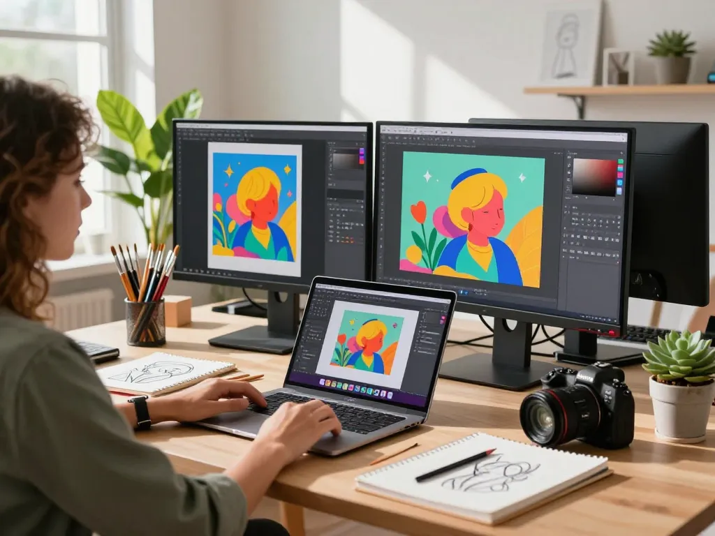 Creative workspace using nano banana AI for image editing and design.