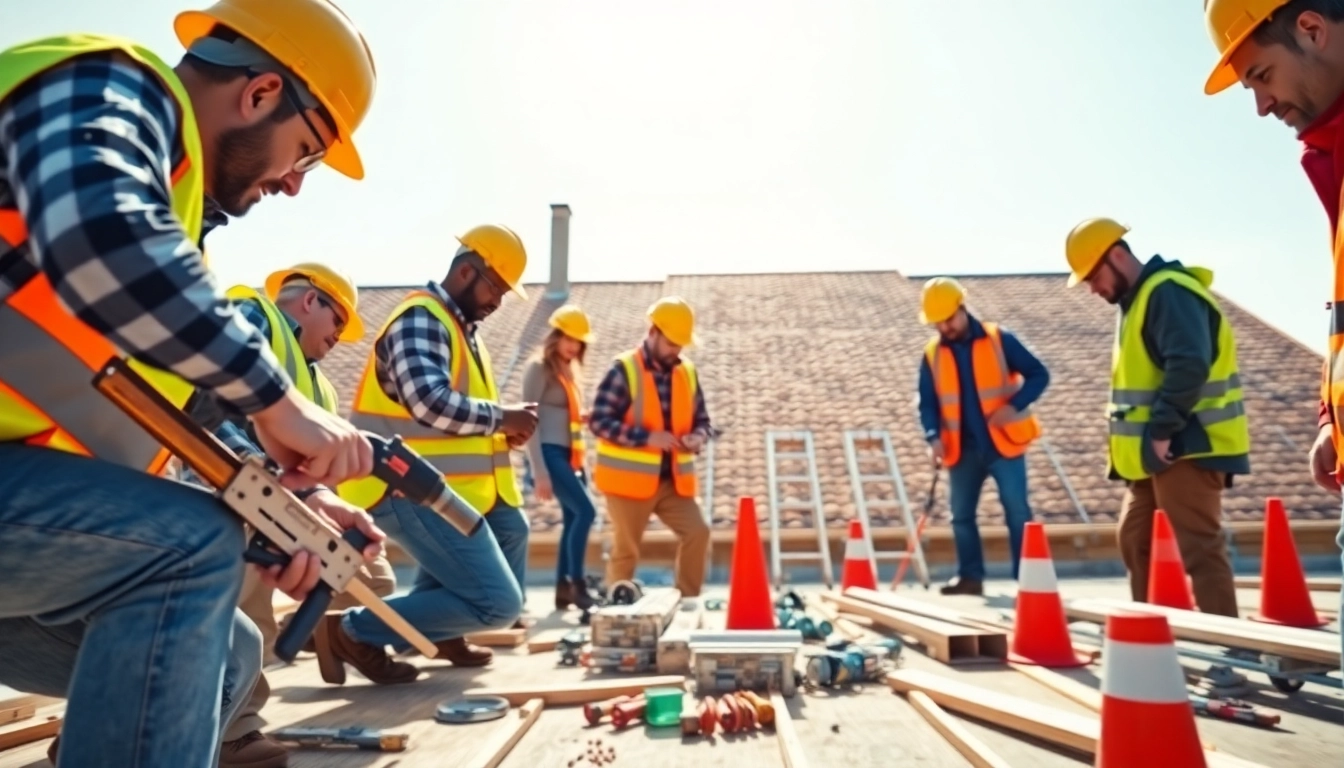 Apprentices engaged in roofing apprenticeship training on-site, actively learning essential skills.