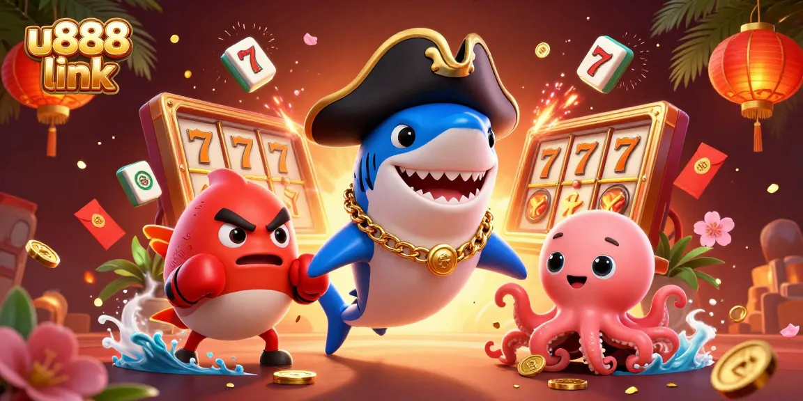 Engage with thrilling U888 link entertainment featuring a pirate shark, pufferfish, and octopus in vibrant casino action.