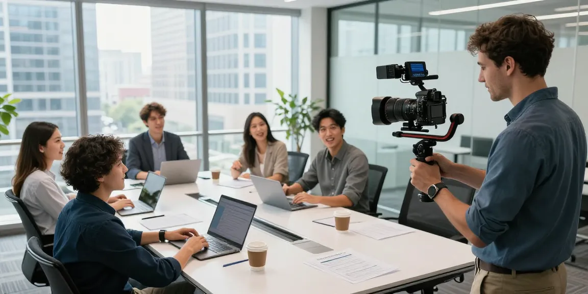 Corporate Videography Services in Singapore capturing a team meeting with modern equipment in a professional setting.