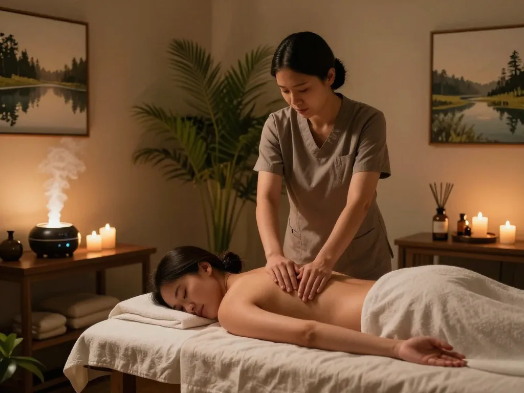 Relaxing Swedish massage session with soothing ambiance and aromatic elements.