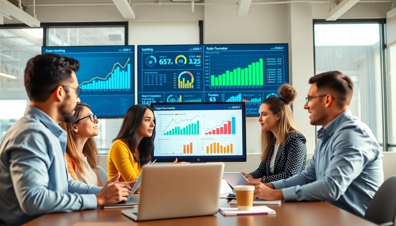 Enhancing SEO performance through collaborative analysis of metrics in a modern office.