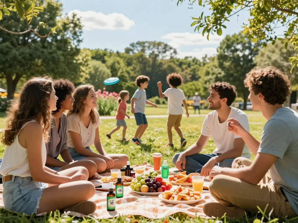Friends enjoying a picnic while using effective mosquito repellent for protection