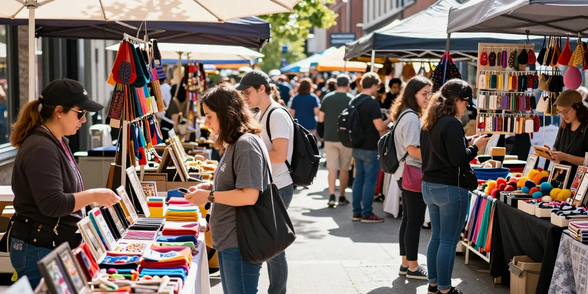 Urban shopping scene with diverse customers exploring products at local market, promoting https://forumup.org/shop/search.php?ca_id=&addr1=&addr2=&addr3=&schKeyword with vibrant displays.