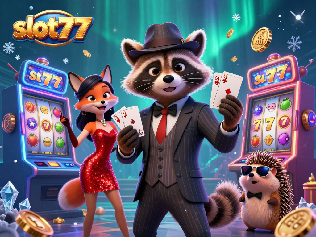 Experience thrilling slot777 gameplay with 3D characters amidst vibrant slot machines and jackpot excitement.