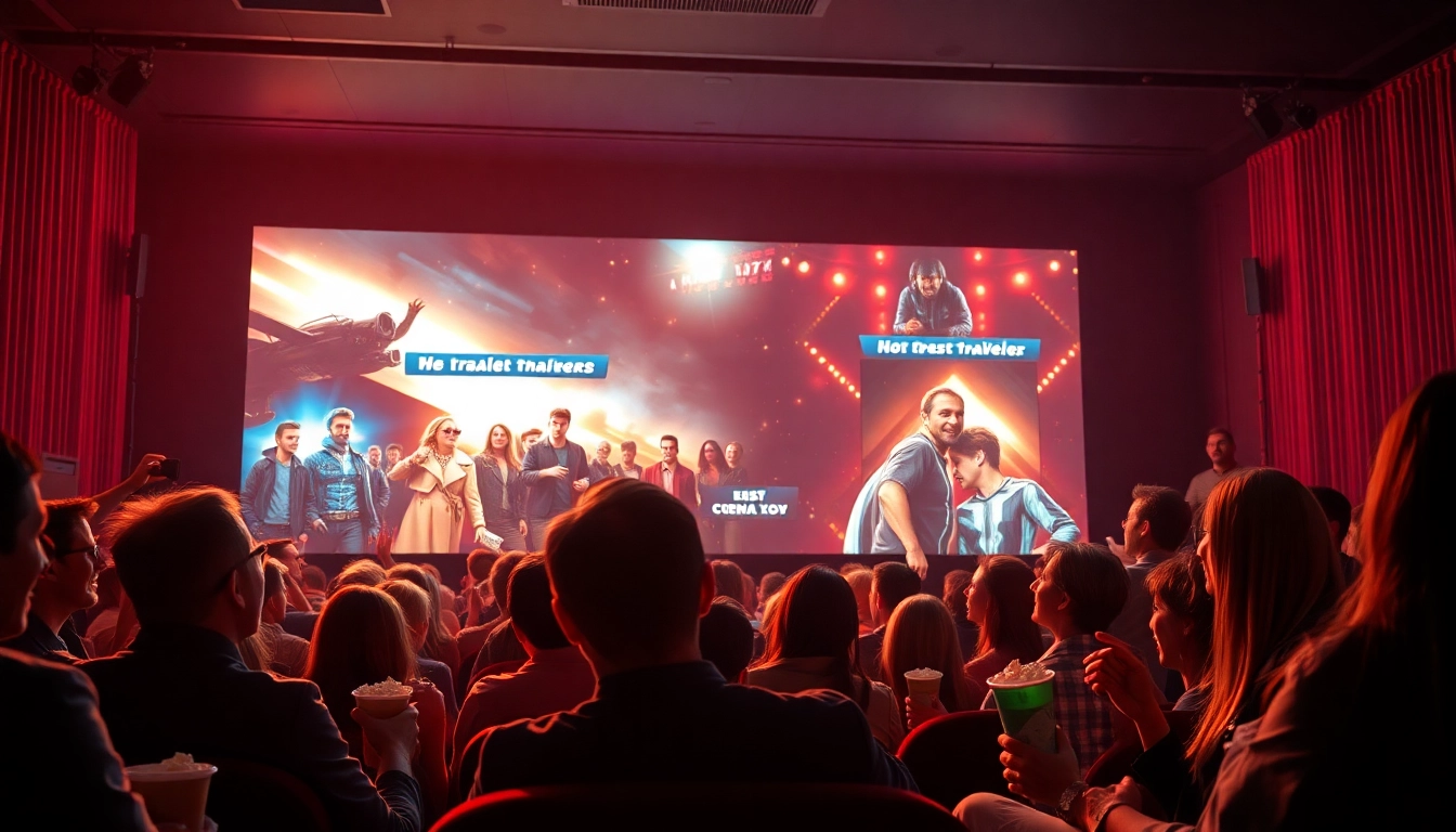 ชมภาพยนตร์ใหม่ชนโรงในโรงภาพยนตร์ที่มีผู้ชมสนใจและตื่นเต้น