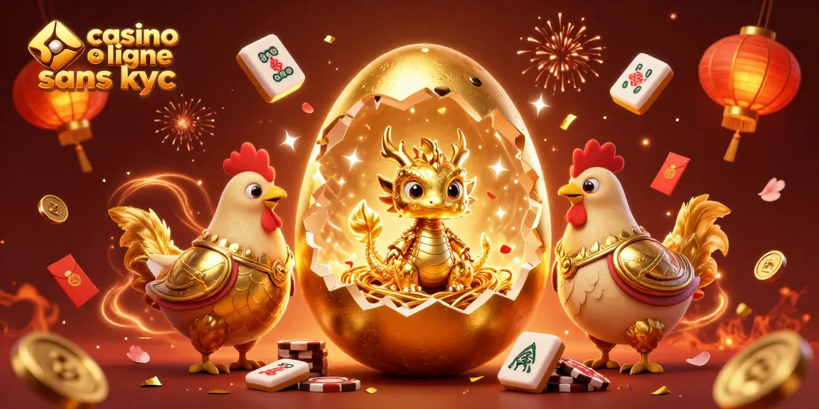 Jouez sur un casino en ligne sans KYC avec des illustrations de dragons dorés et des éléments de jeux variés.