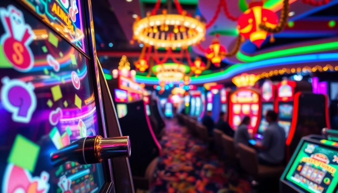 Menangkan slot aplikasi dengan mesin slot yang cerah dan ramai di kasino.