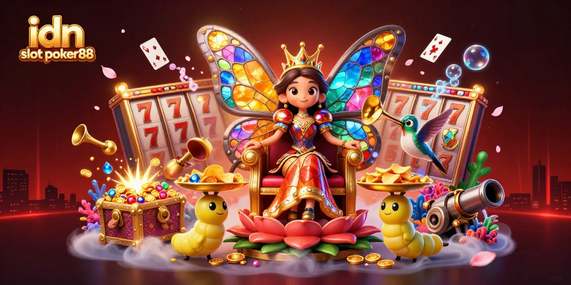 Experience the excitement of idn slot poker88 with vibrant illustrations of casino games and playful characters.